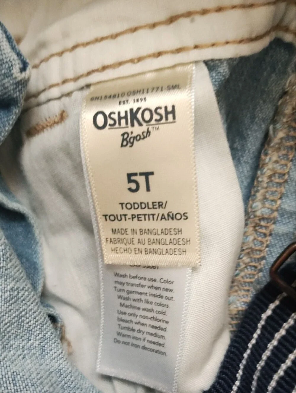 OshKosh B'gosh Light Wash Denim Short Overalls with Striped Straps